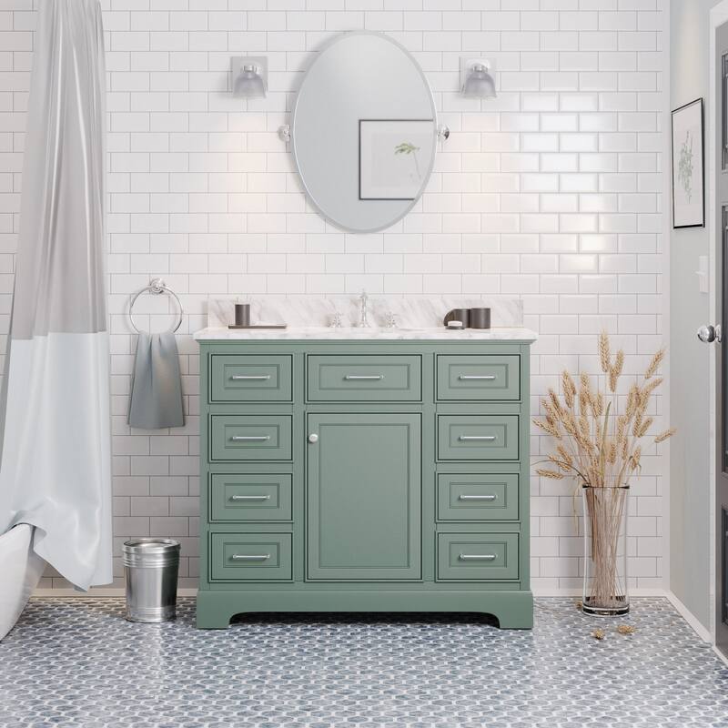 KitchenBathCollection Aria 42" Bathroom Vanity with Carrara Marble Top