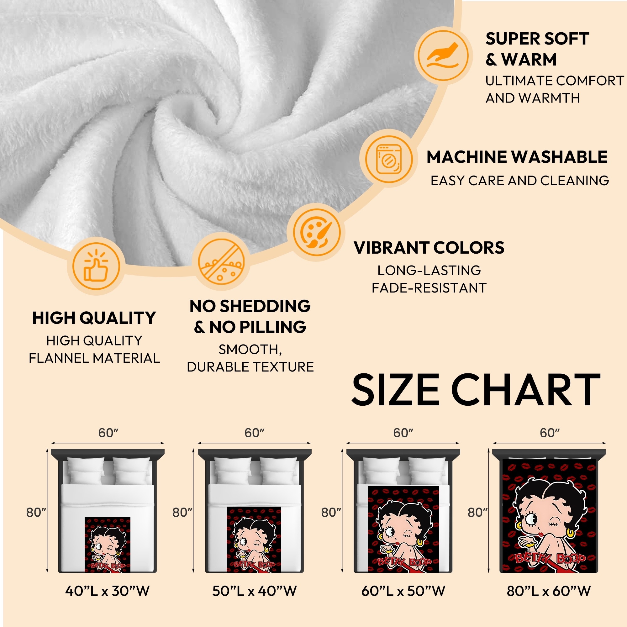 Betty Boop Super Soft Fleece Plush Throw Blanket for Couch - Picture 20 of 374