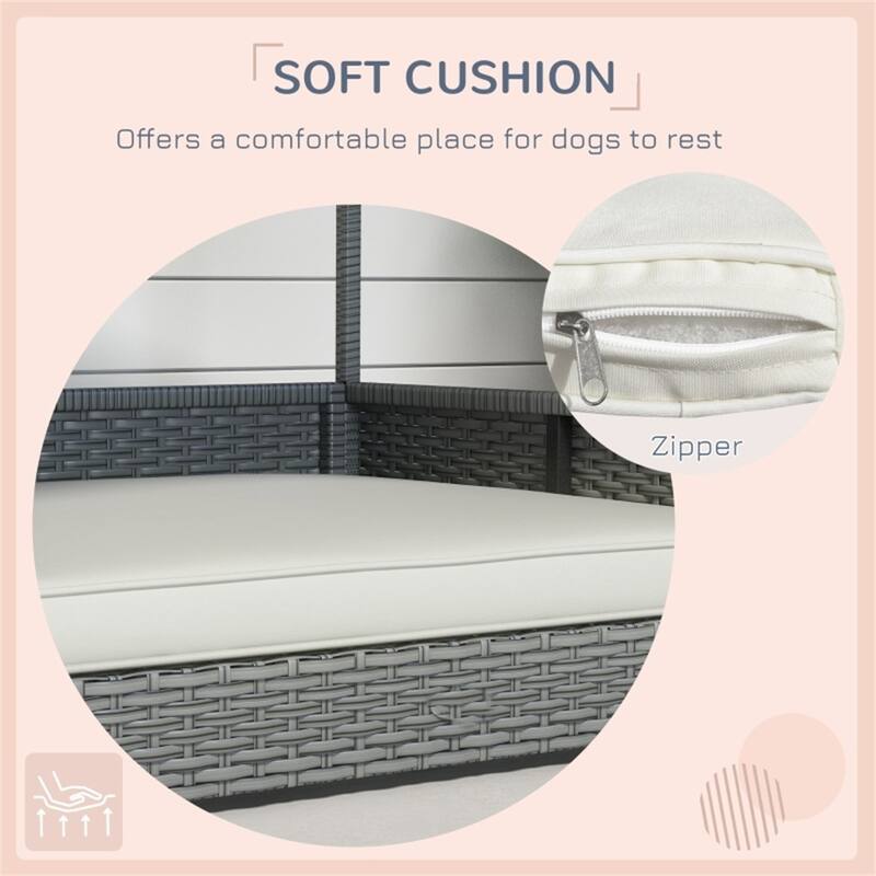 PE Rattan Steel Dog Playpen with Cushion and Anti-Slip - 38.6" L x 27.2" W x 28.7" H