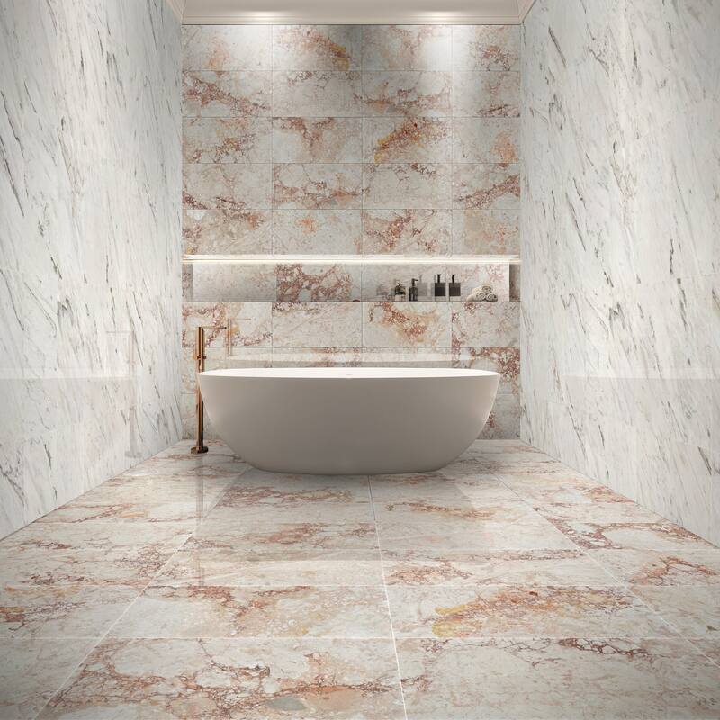 12*24 pink natural marble, natural stone, genuine marble, real marble, for wall and floor, polished marble tile, 1 box 4 pcs