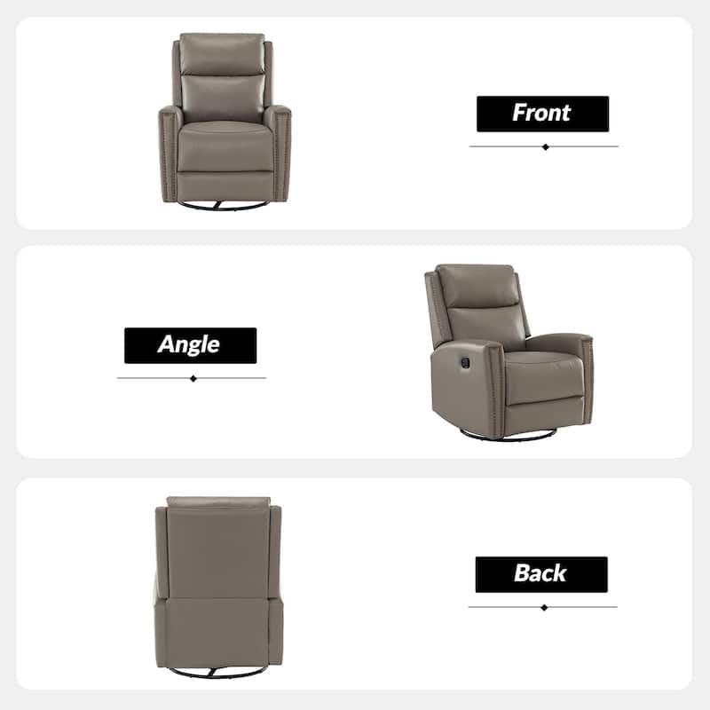 Fiacro 30.31"Wide Modern Genuine Leather Wingback Swivel Rocker Recliner with Nailhead Trims