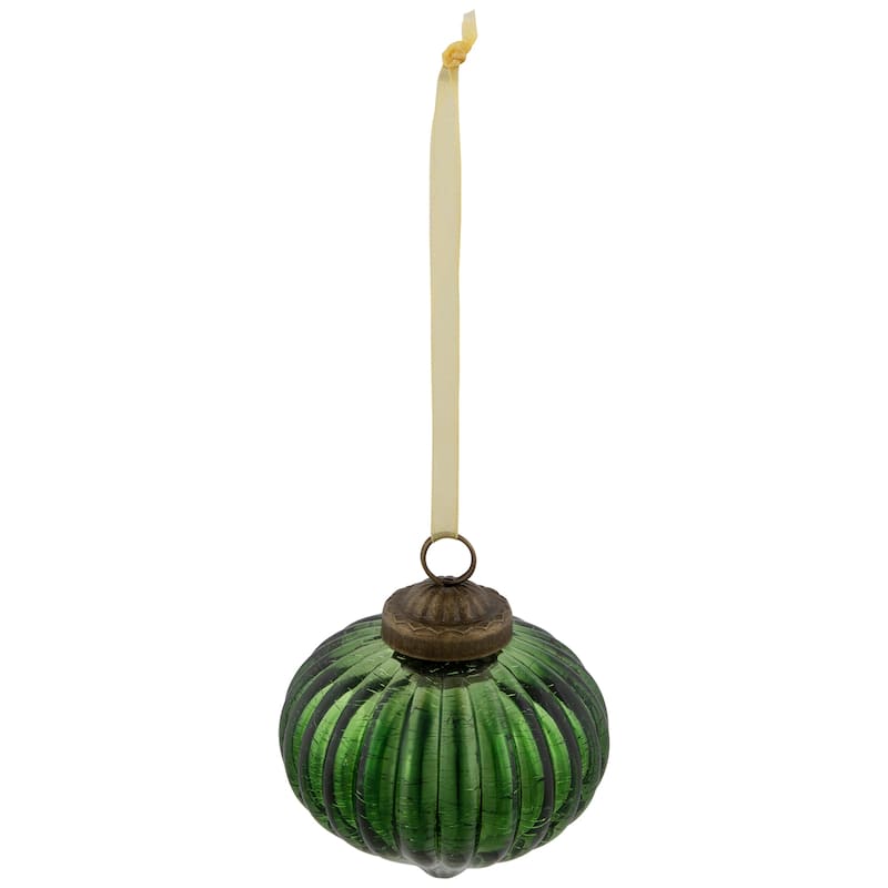 3" Green Crackle Glass Onion Christmas Ornament