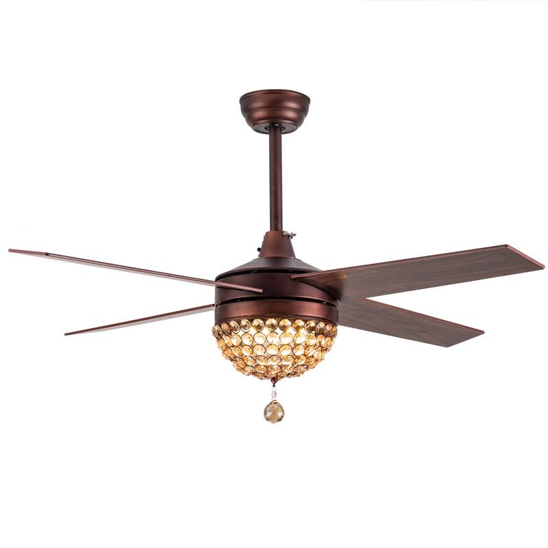 Bella Depot 52" Modern Crystal Ceiling Fan with LED Light, Reversible Ceiling Fan with Remote Control