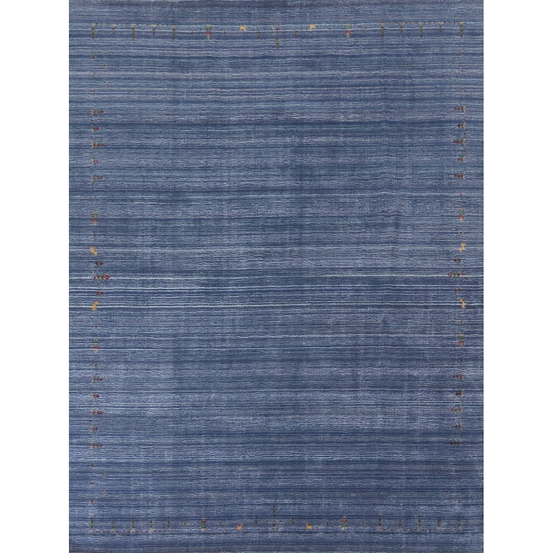 Blue Gabbeh Indian Area Rug Handmade Wool Carpet - 8'0"x 9'8"