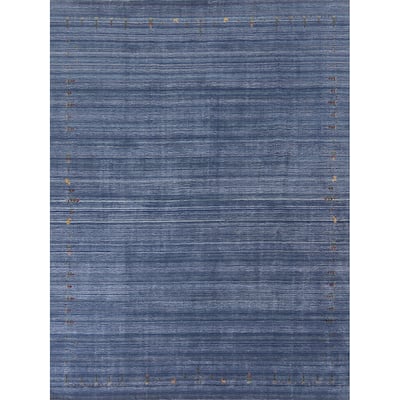 Blue Gabbeh Indian Area Rug Handmade Wool Carpet - 8'0"x 9'8"