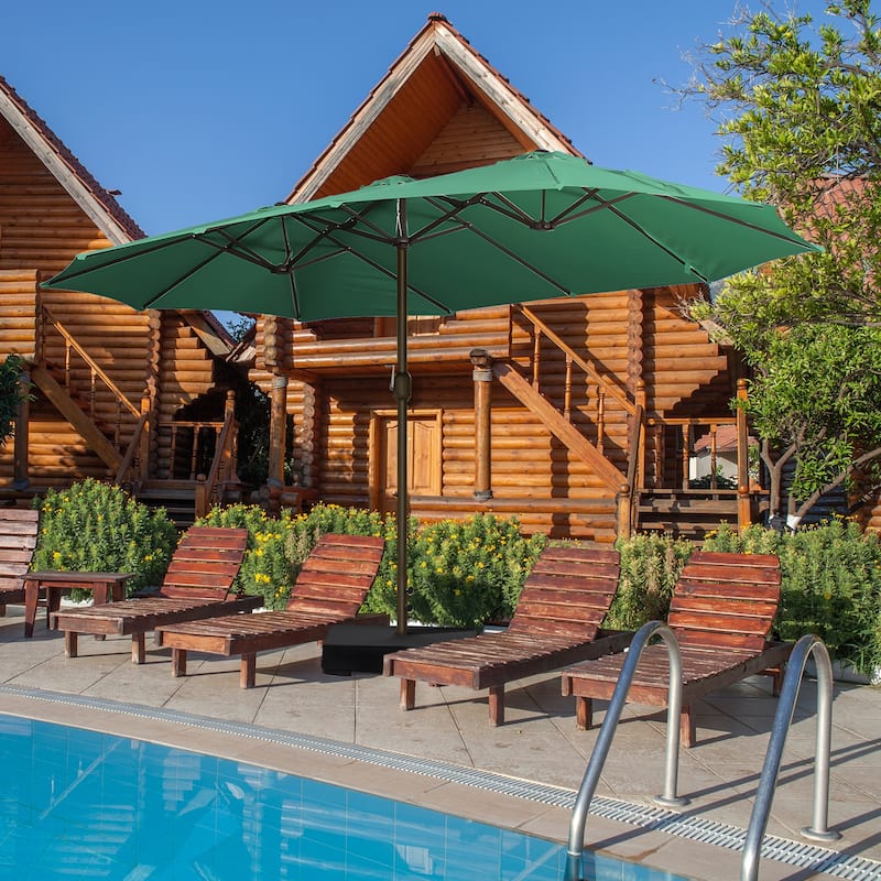 Aoodor 15ft Outdoor Double Sided Market Patio Umbrella with Base Stand