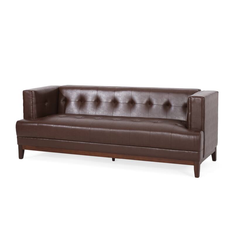 Button Tufted 3-seater Sofa with Wood Legs