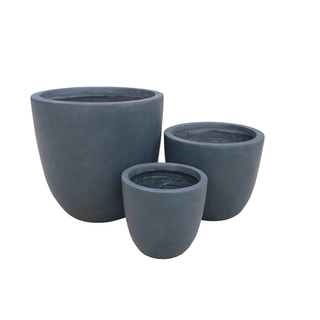 Kante Large Concrete Round Planters (Set of 3), Outdoor/Indoor, Modern, Lightweight, Weather Resistant(Charcoal)