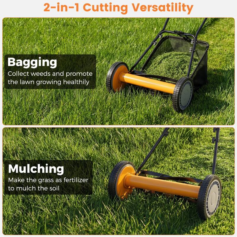 Gymax Push Lawn Mower Cordless 14'' Manual Reel Mower Adjustable