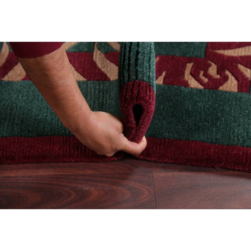 Vegetable Dye Nature Print Nepalese Area Rug Hand-knotted Wool Carpet - 5'9" x 7'0"
