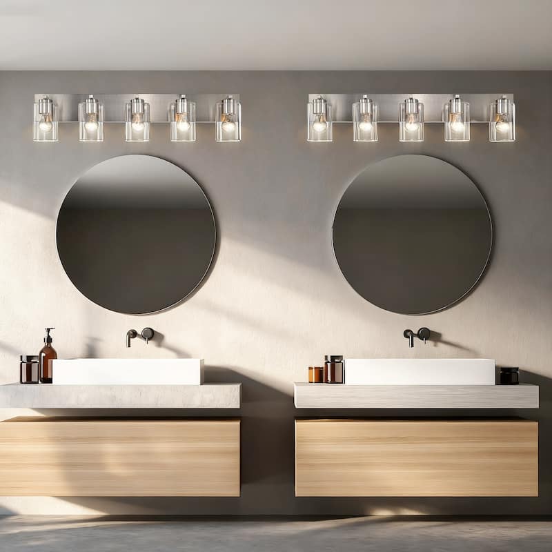 Brushed Nickel 5-Light 32 in. Vanity Light with Clear Square Glass Shades