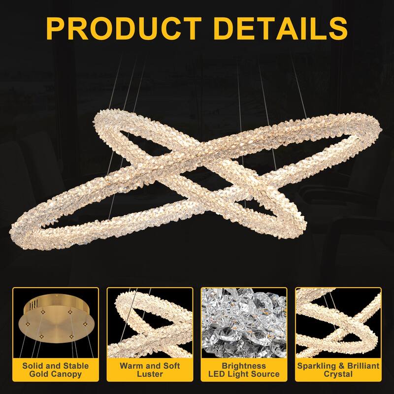 Modern Gold 2-Tier Crystal LED Chandelier, Dimmable Light - Dia.31.5-in