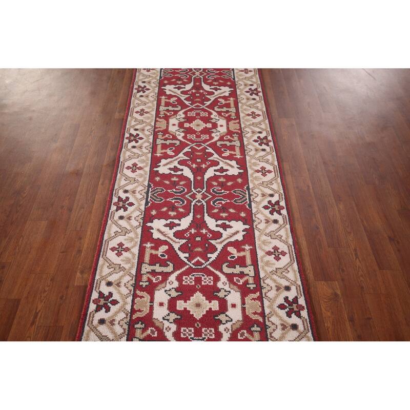 Red & Ivory Oushak Oriental Runner Rug Handmade Floral Wool Carpet - 2'7"x 11'5"
