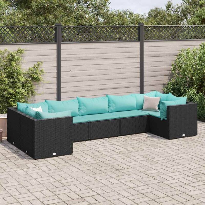vidaXL Patio Lounge Set with Cushions Sectional Sofa Garden Backyard Poly Rattan - 24.8" x 24.8" x 22.6" - Black (6)