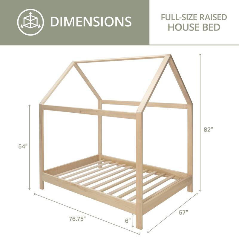 Farmhouse Full Size House Bed - Raised Panel Design, Solid Wood Frame, Kids Bed