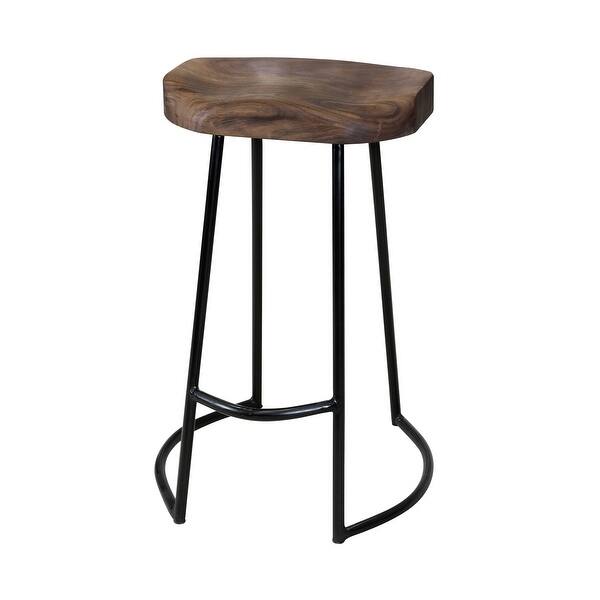 Carbon Loft Jannes Sculpted Solid Wood Seat Counter Stool with Wrought Iron Base with Foot Rest
