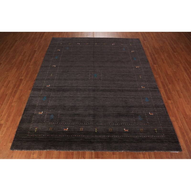 Dark Brown Gabbeh Oriental Area Rug Hand-Knotted Wool Carpet - 7'11" x 9'10"