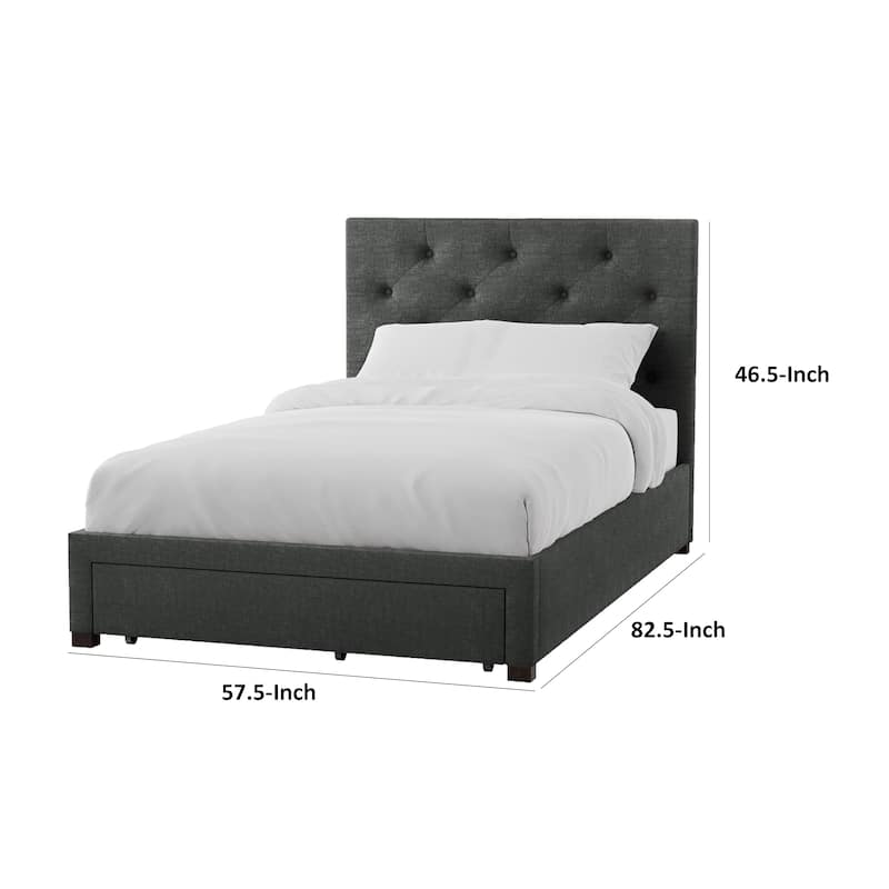Sya Full Size Bed w Tufted Headboard, Underbed Storage, Dark Gray