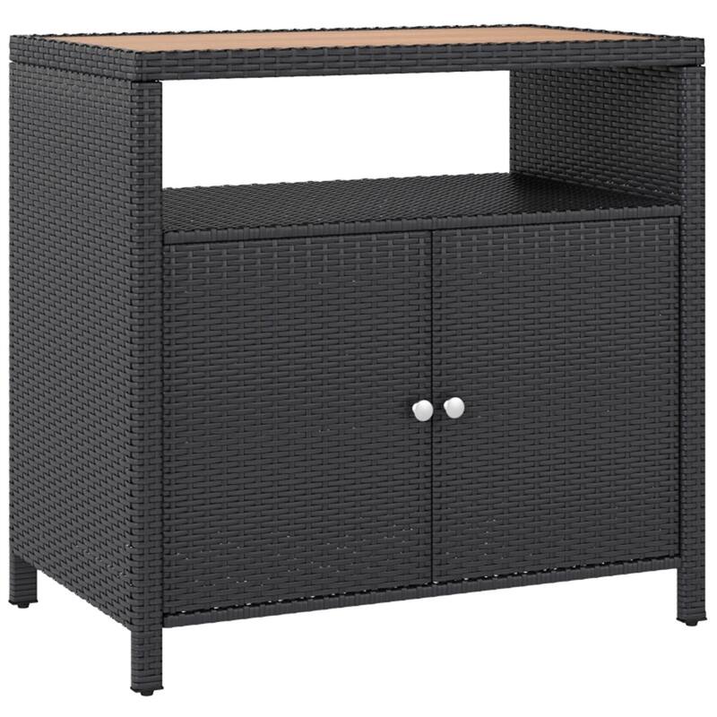 Shoe Storage Cabinet for Patio, Deck, or Poolside with Shelf - 35.4" W x 20.9" D x 33.9" H - Black-Teak