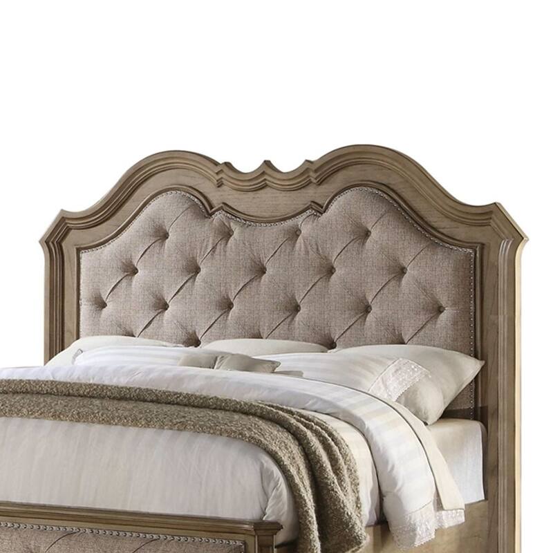 Acme Furniture Chelmsford Bed, Tan Fabric and Antique Taupe