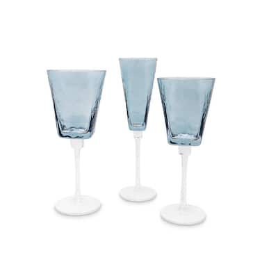 Set of 6 Glasses, Hammered Blue