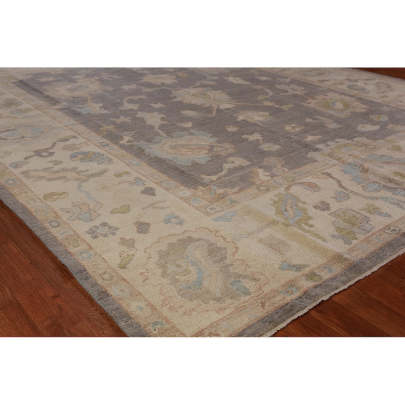 Hand Knotted Oriental 100% Wool Carpet Transitional All-Over Greys & Charcoal Oushak Area Rug - 9' 5'' X 8' 2''