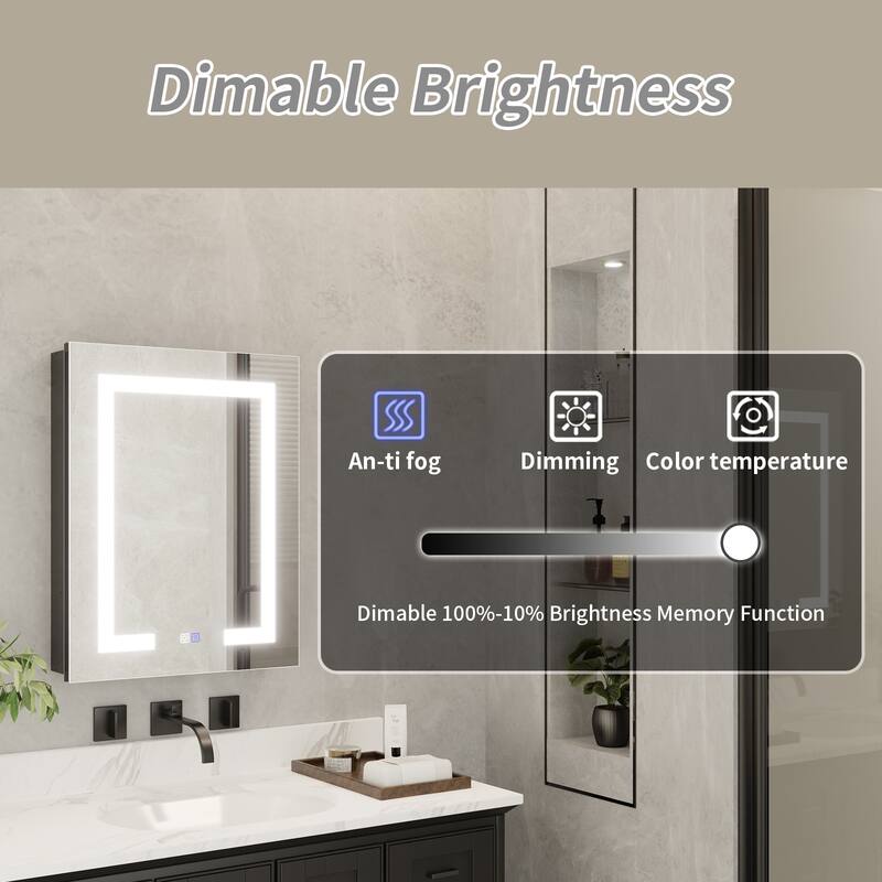 ExBrite 20" x 26" LED Bathroom Medicine Cabinet with Mirrors, Defog