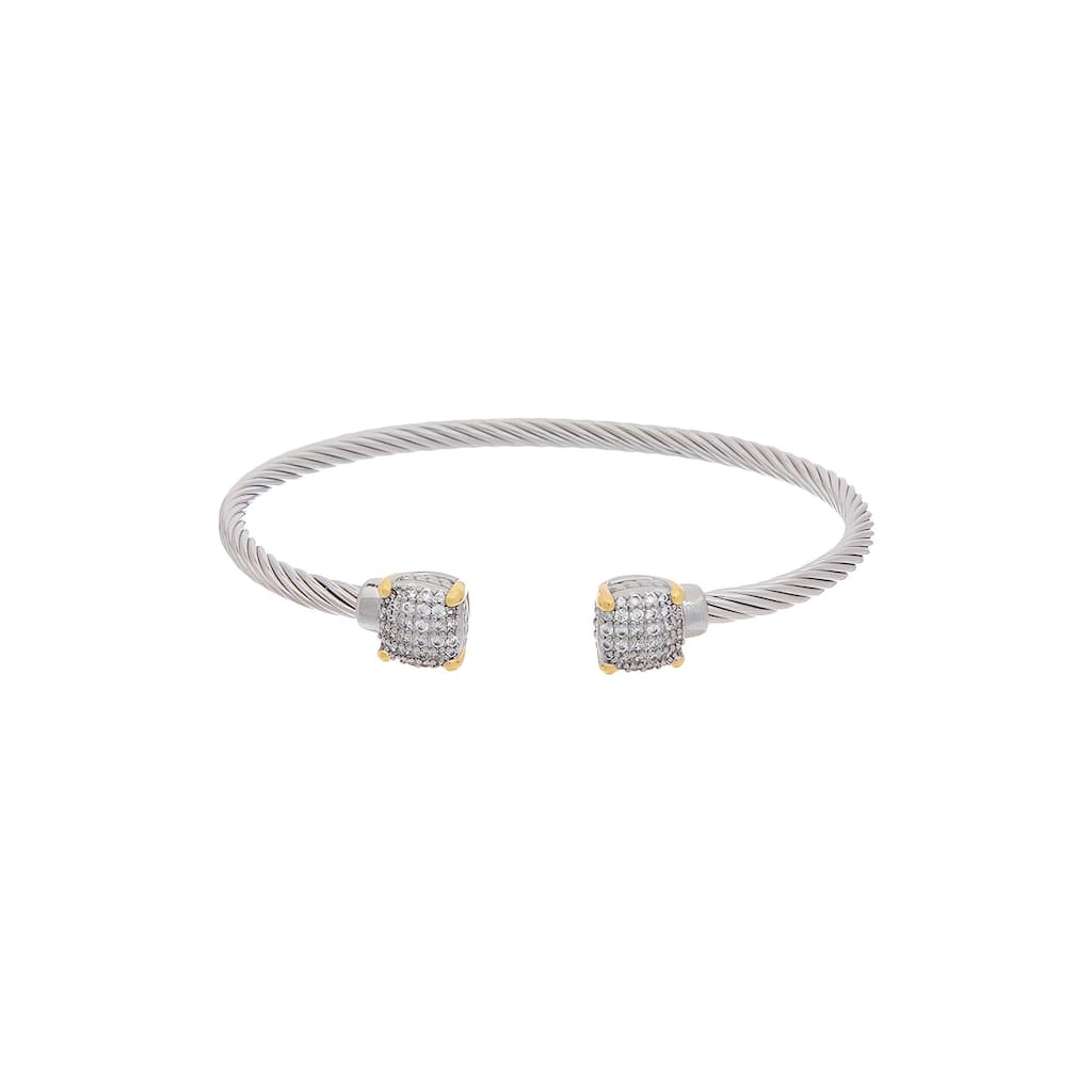 Juvell Gold Two-Tone Plated Cubic Zirconia Twisted Cable Bangle Bracelet