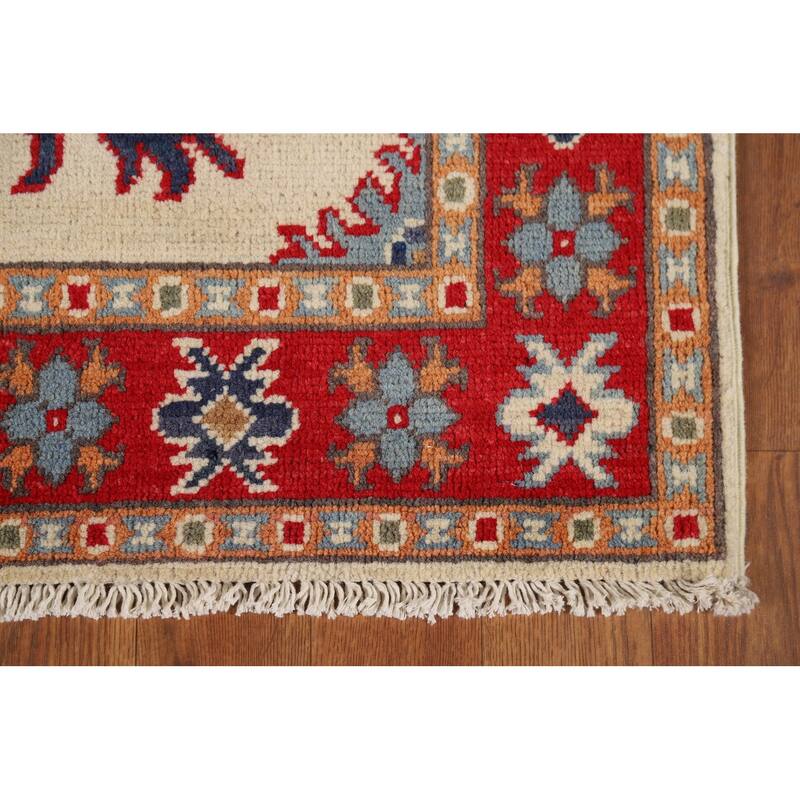 Geometric Kazak Oriental Runner Rug Handmade Foyer Wool Carpet - 2'8" x 9'7"