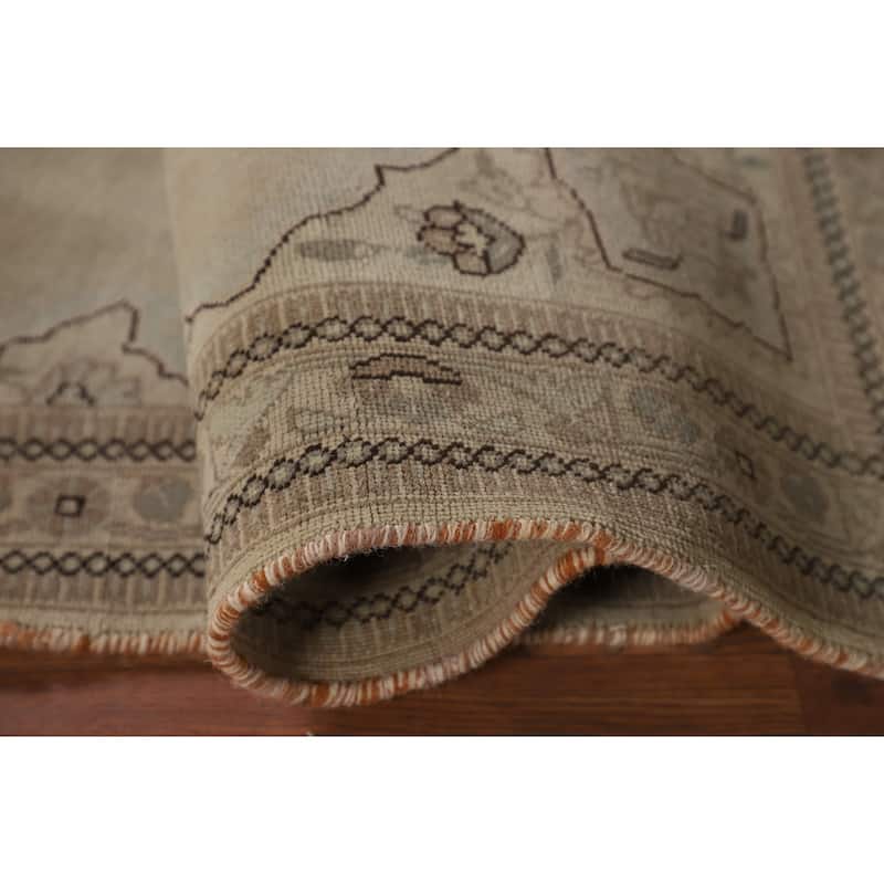 Geometric Tabriz Persian Vintage Rug Hand-Knotted Beige Wool Carpet - 3'6"x 5'3"