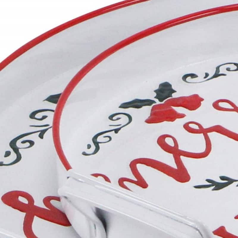 HomeRoots Set of Two White Round Metal Christmas Handmade Serving Tray With Handles - 17.75 in. x 2.50 in. x 16.00 in.