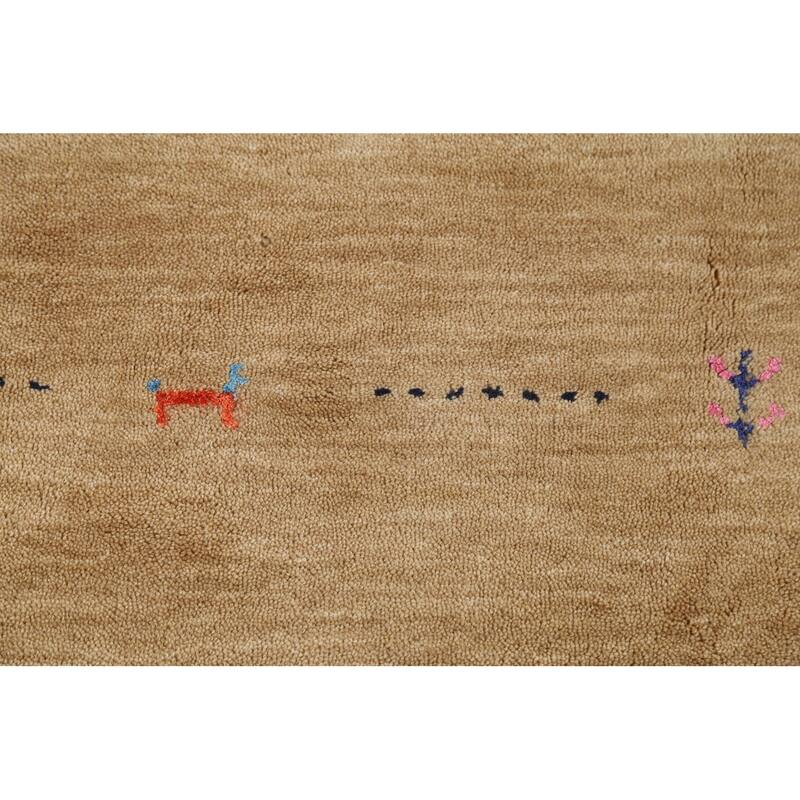 Gold Tribal Gabbeh Indian Area Rug Hand-Knotted Wool Carpet - 4'9"x 6'4"