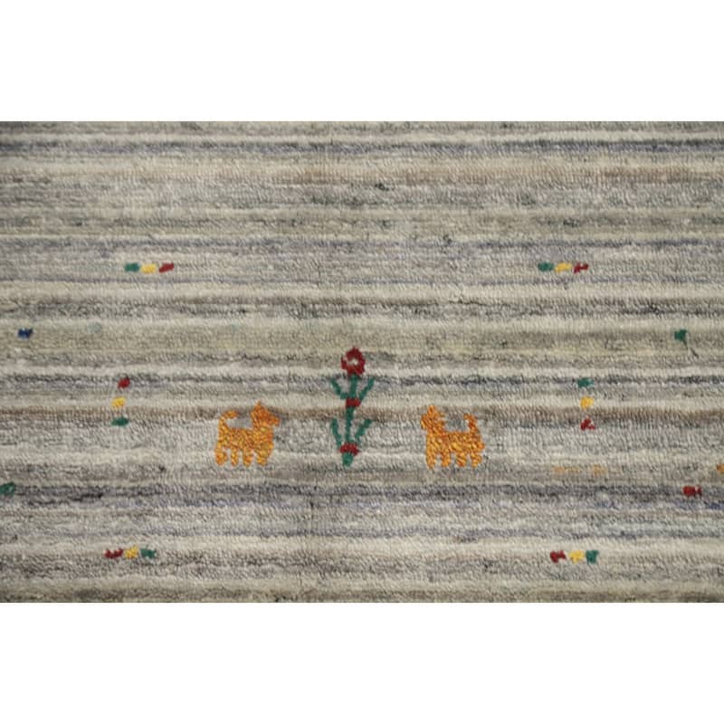 Hand Knotted Oriental Viscose Silk Carpet Tribal Animal Pictorial Beige & Ivories Gabbeh Area Rug - 9' 10'' X 10' 2''