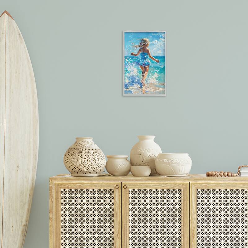 Stupell Girl Splashing on Shore Framed Giclee Art Design By LSR Design Studio