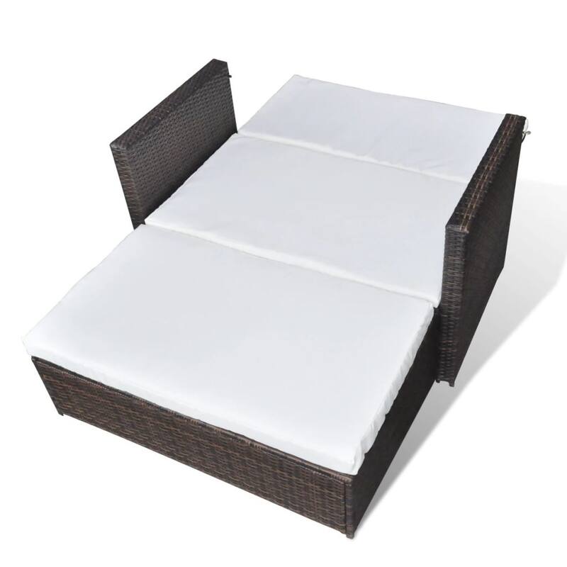 vidaXL 2 Seater Sofa Patio Deck Wicker Sleeper Sofa with Cushions PE Rattan