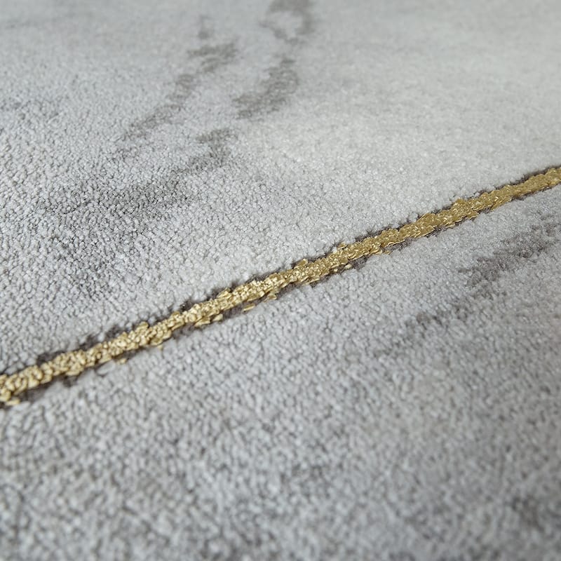 Marble Patten Area Rug in Gold Cream for Living Room with Contour Cut
