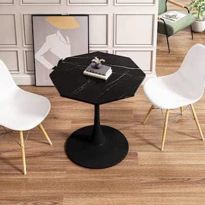 31.50"Modern Octagonal Coffee Table with Printed Marble Table Top,Metal Base, for Dining Room, Kitchen, Living Room