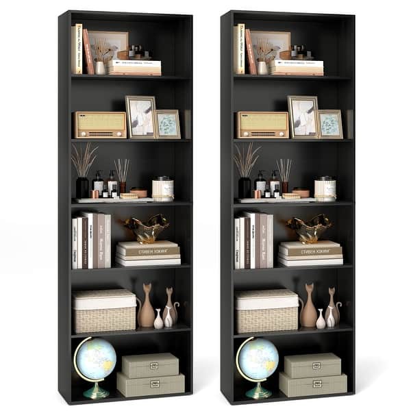 slide 2 of 20, Gymax 2PCS 70'' all 6-Tier Bookcase w/ 6 Open Shelves Anti-Toppling Black