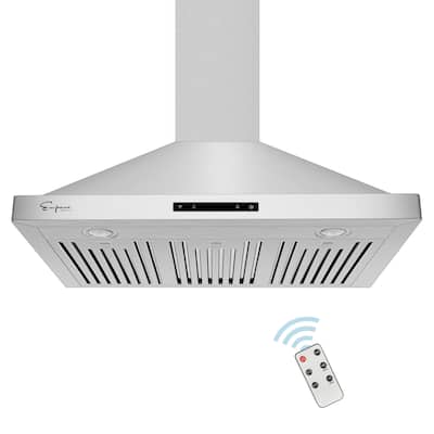 36" Ducted and Ductless Wall Mount Range Hood - Remote Control with Ducted Exhaust Vent