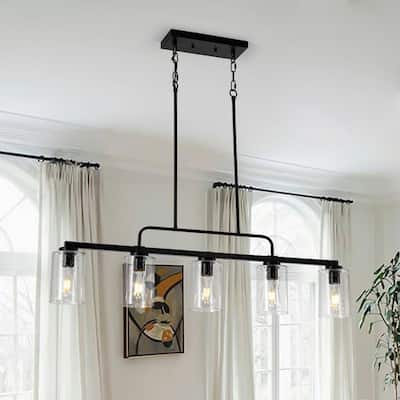 Farmhouse 5-Light Clear Seedy Glass Shade Linear Island Chandelier
