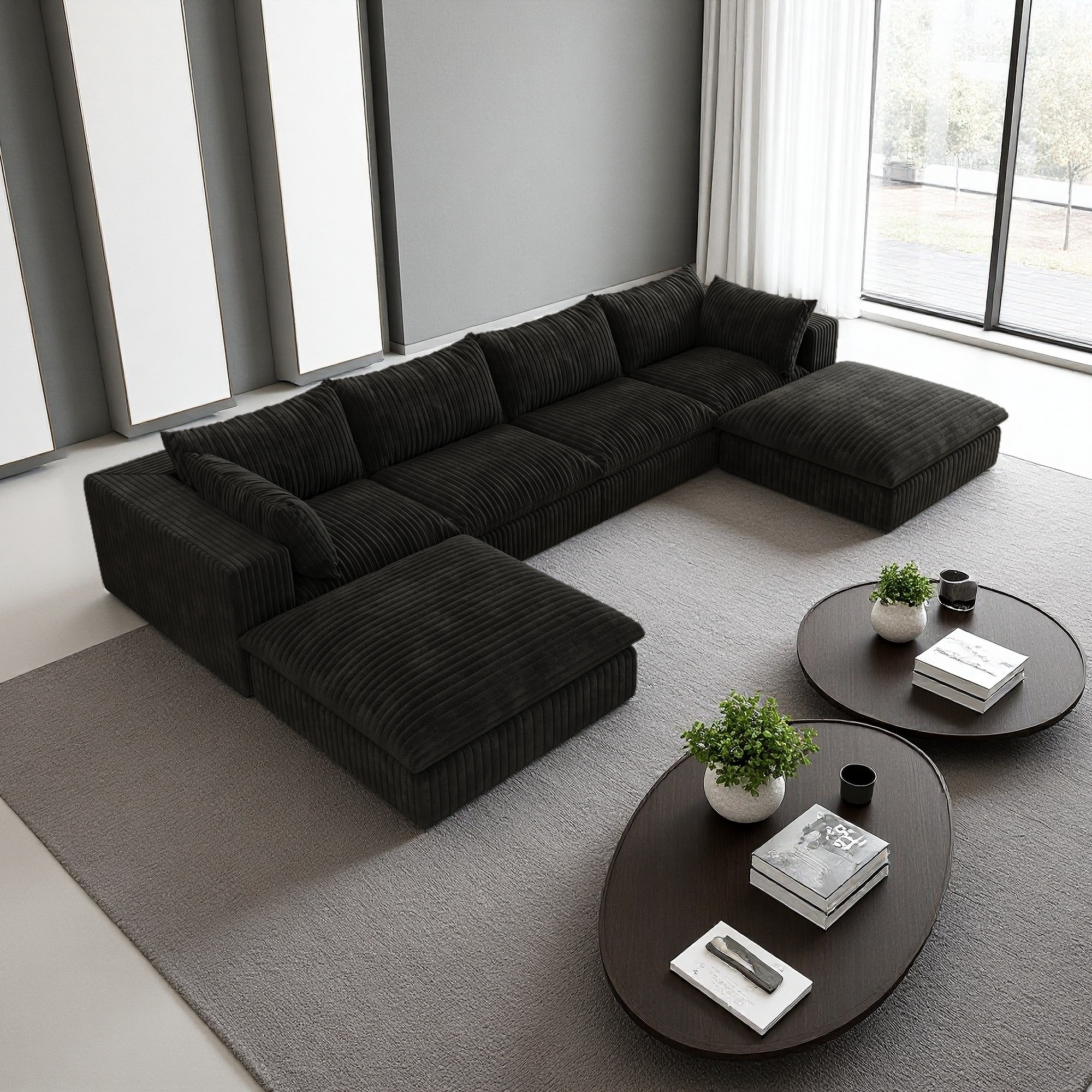 157.6" Corduroy Modular 6-Seat Sectional Sofa with Feather Cushions, No Assembly