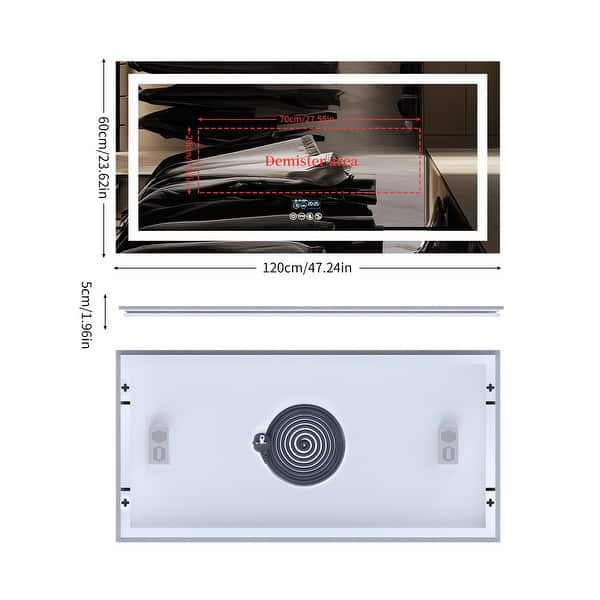 XXL Digital Displays Mirror with Bluetooth and Lights LED Makeup Mirror Dimmable 3 Modes - 47.24x23.62''