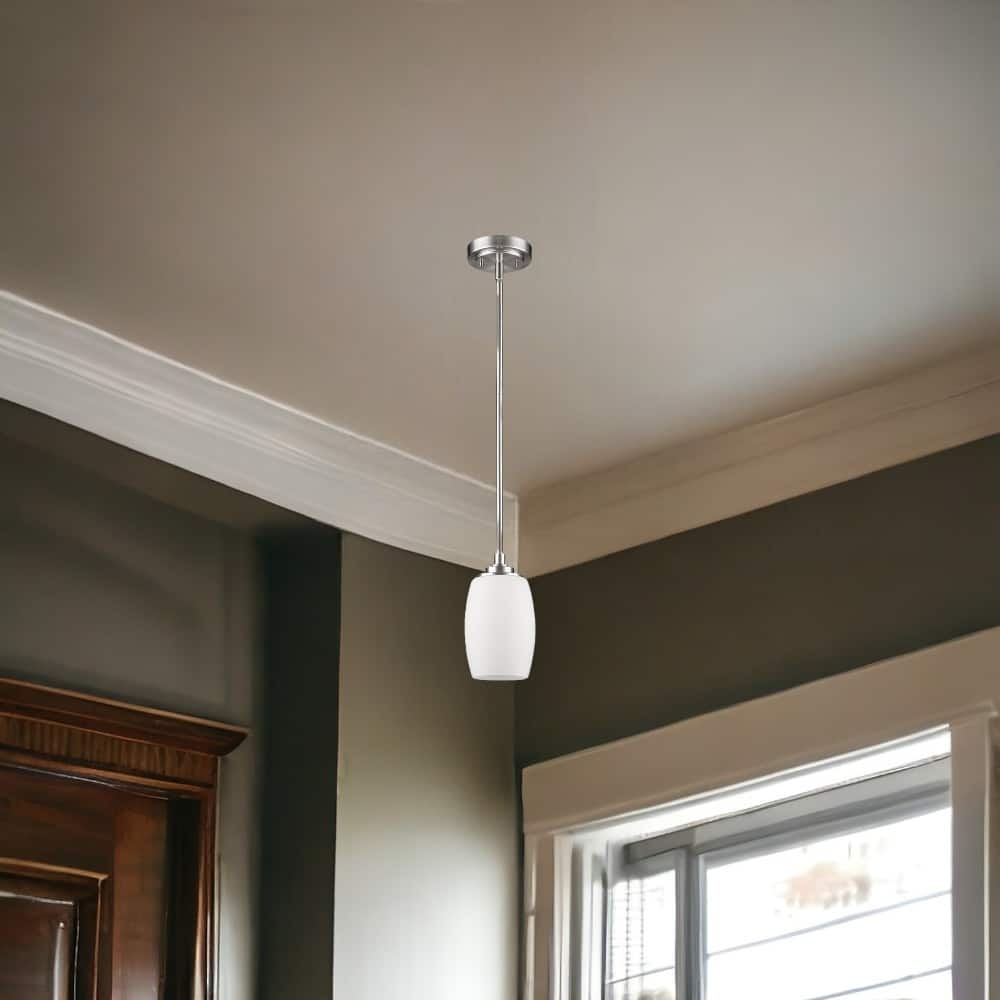 HomeRoots Silver Hanging Light with Frosted Glass Shade - 5' X '11.5' X '5