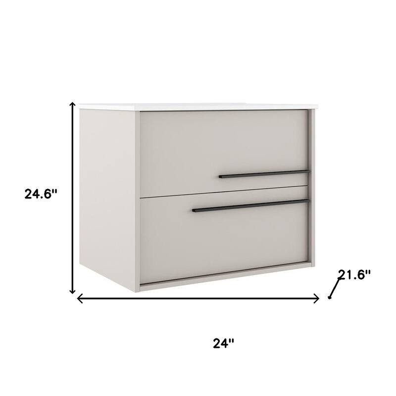 HomeRoots 24" Tan Wood Floating Bathroom Vanity With White Sink And Two Drawers - 24.00 in. x 24.60 in. x 21.60 in.