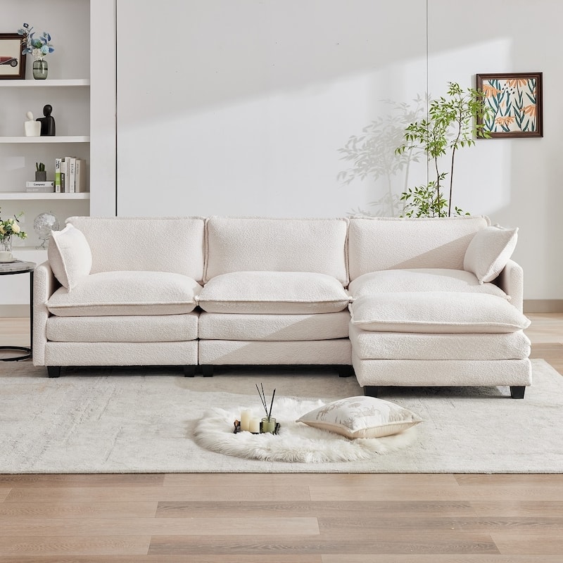 CLICKBIN Chenille Fabric Stragiht Arm L-Shaped Modular Sectional Sofa Couch with Ottoman for Living Room