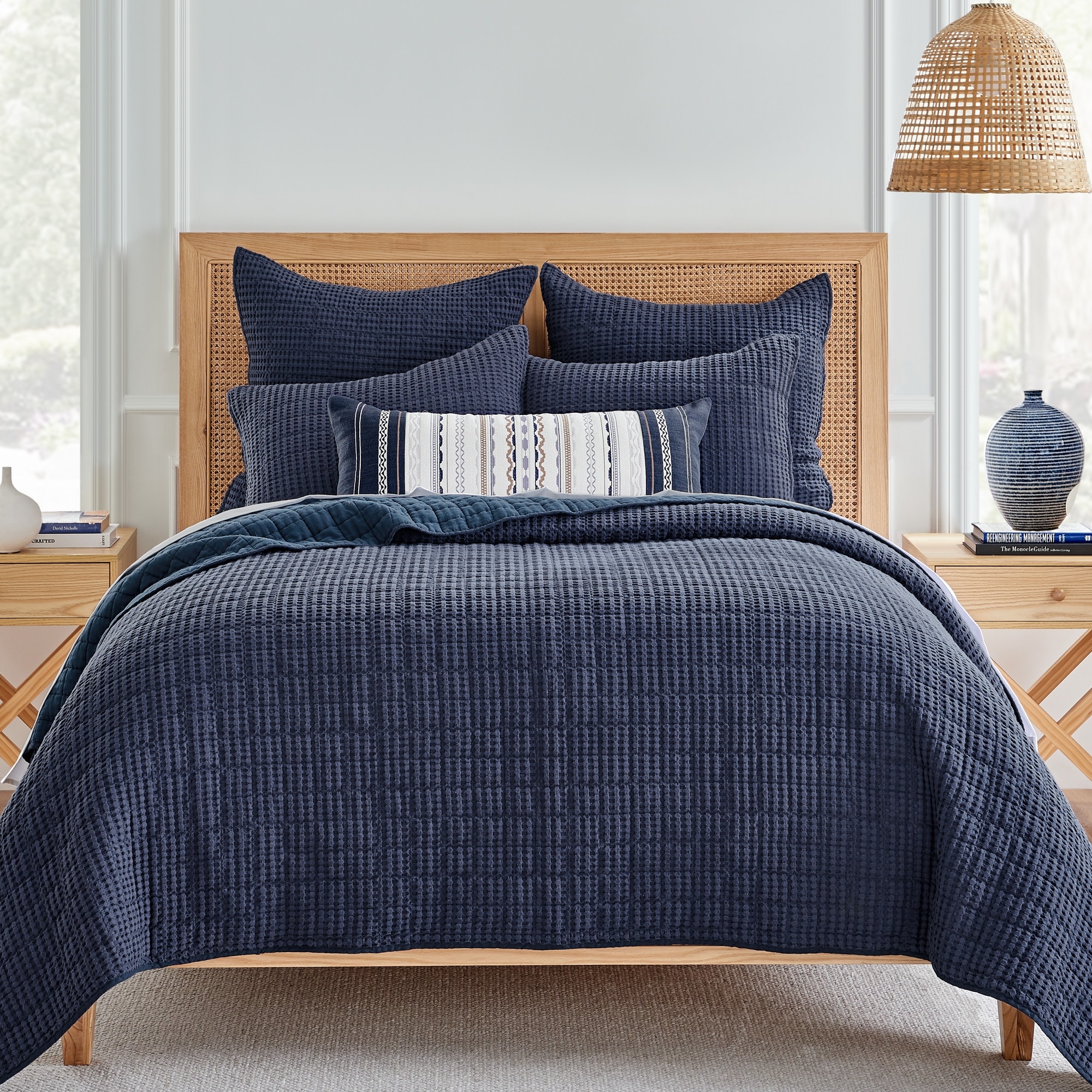 Mills Waffle Navy Full/Queen Quilt Set - Levtex Home