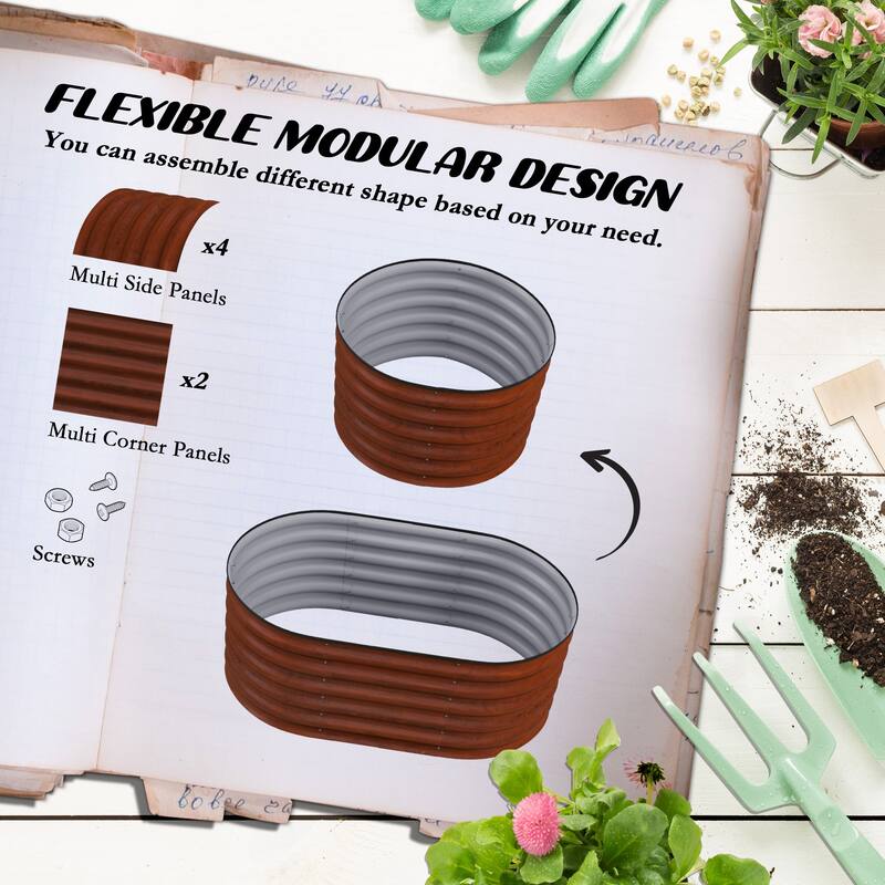 Modern Minimalist Garden Bed with Safety Edging, Easy DIY Stock Tank, for Growing Flowers Herbs Vegetables, Brown - 8' x 10'