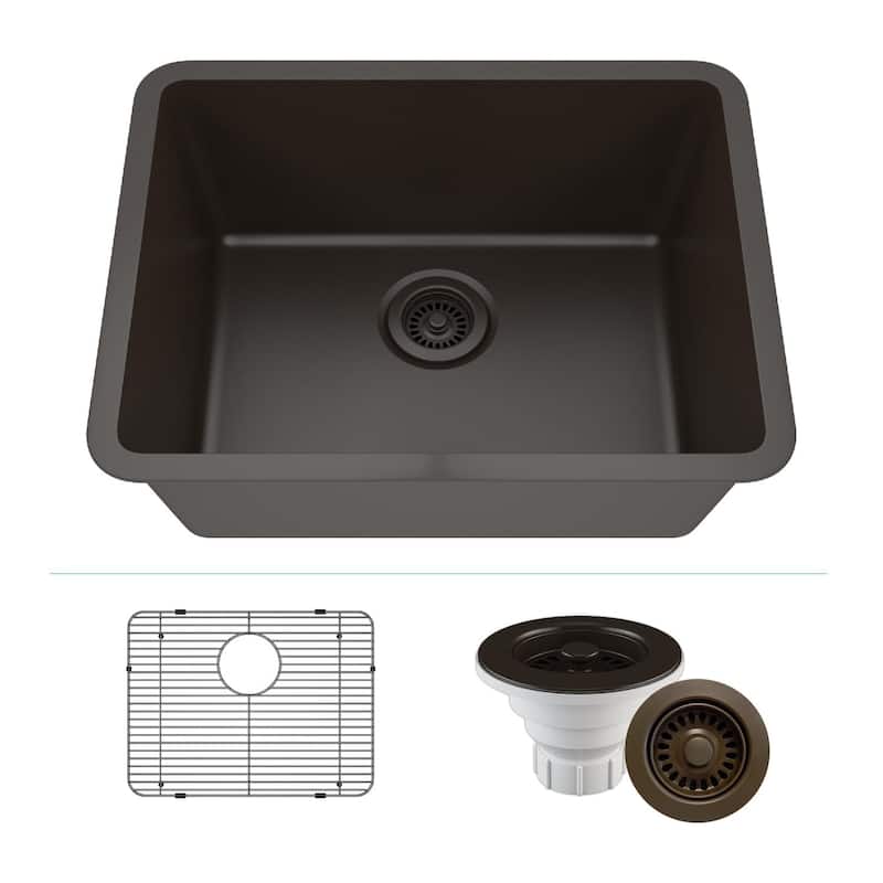 23" x 18" Quartz Kitchen Sink, Single Bowl Sink, Drop-in Sink, Undermount Sink, Granite Kitchen Sink, with Steel... - 23"x18" - Galaxy Brown