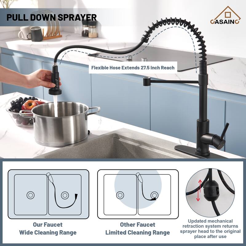 Single Handle Pull Down Sprayer Kitchen Faucet with Touchless Sensor Deckplate Included