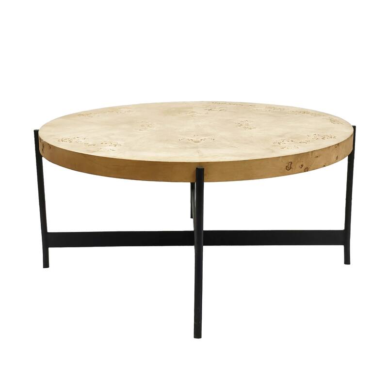 HomeRoots 36" Natural And Black Wood and Iron Round Coffee Table - 36' X '18' X '36
